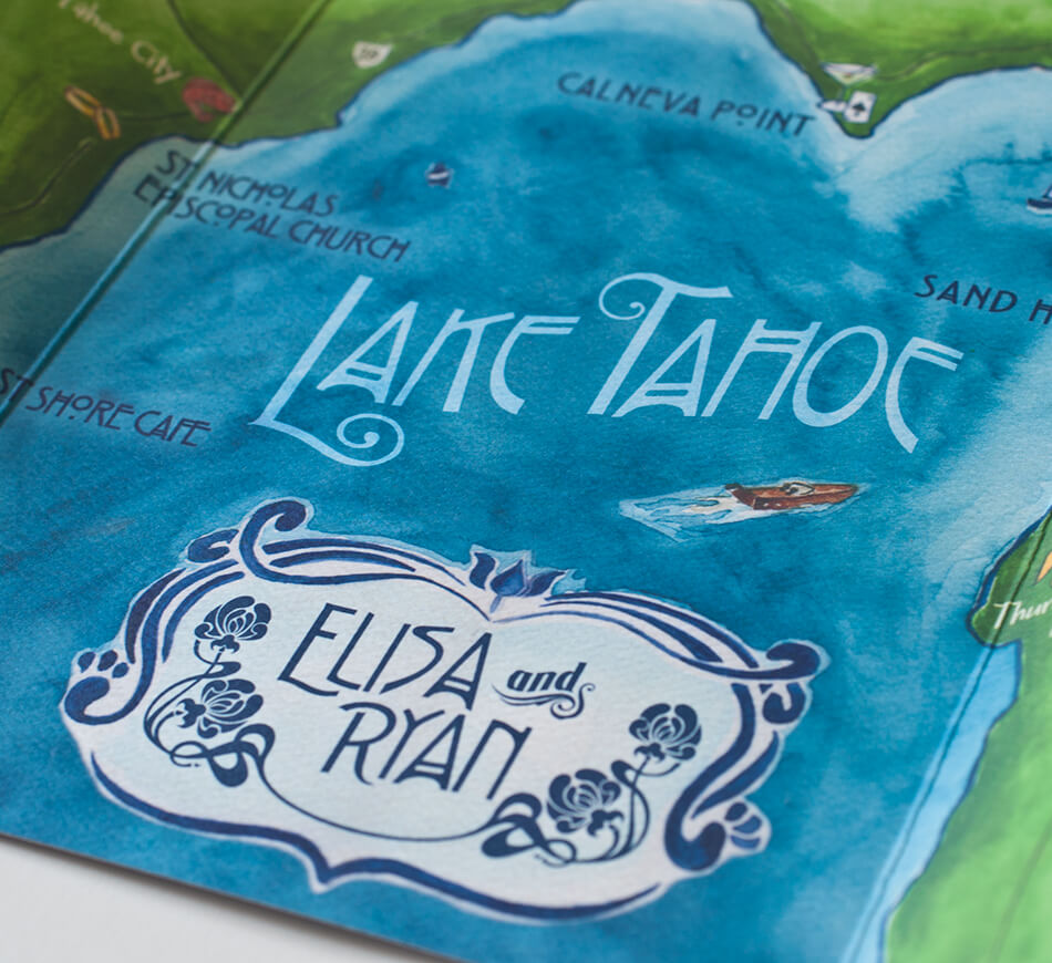 Watercolor Lake Tahoe map