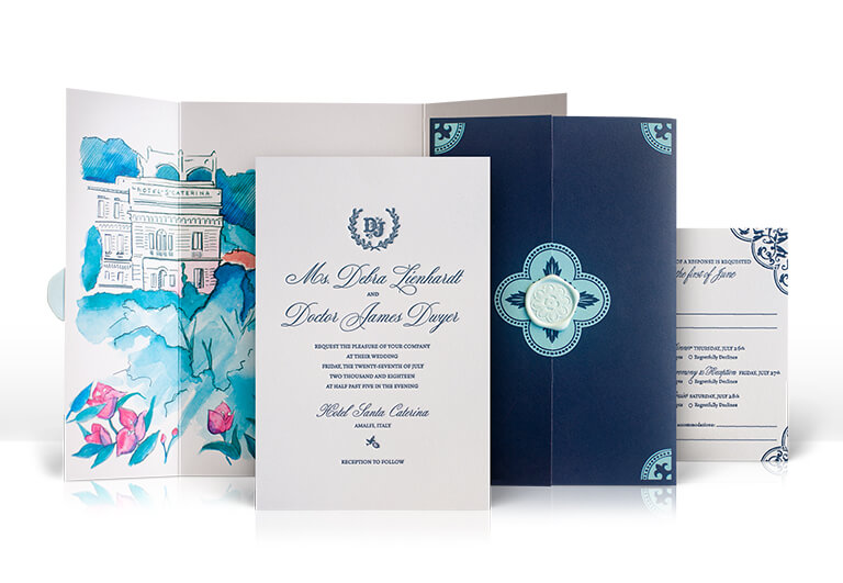 Amalfi Coast watercolor wedding invitation