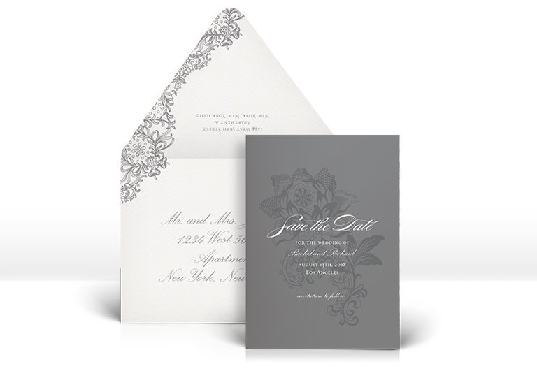 Grey lace save the date