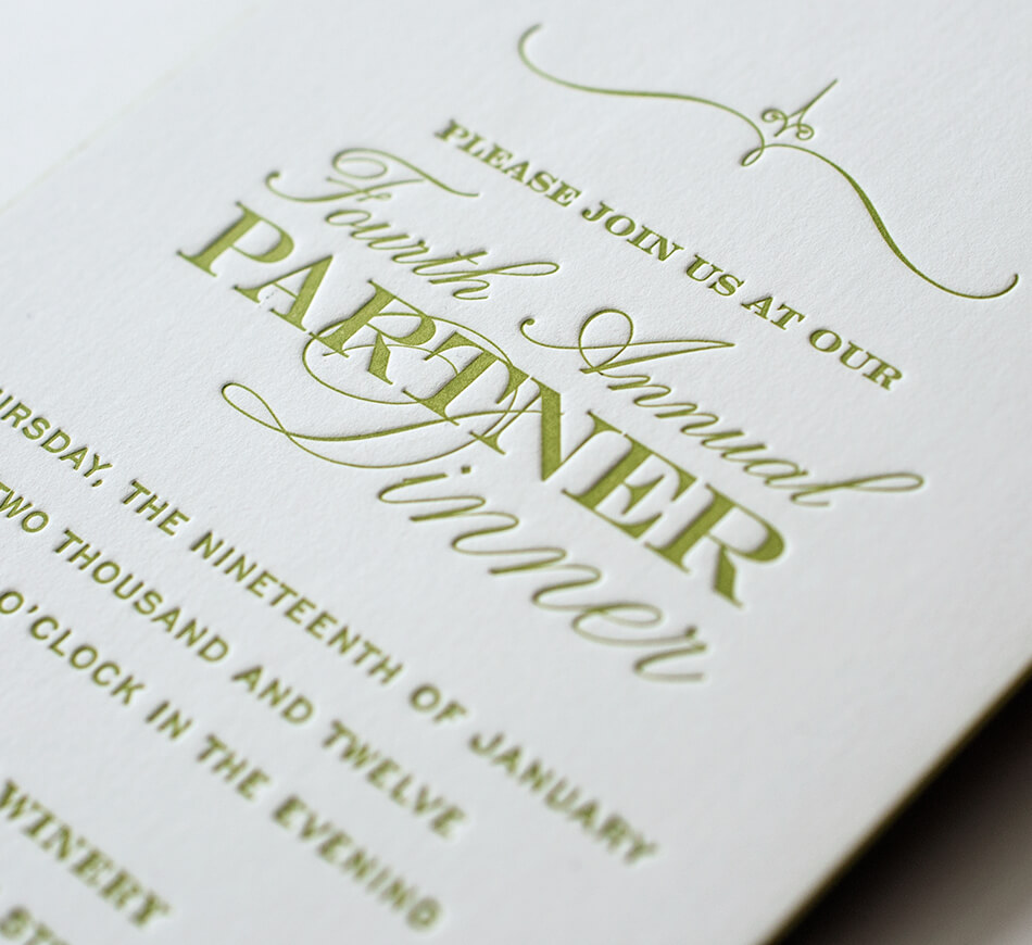 Green letterpress typography