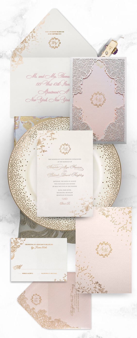 Laser cut lace wedding invitation
