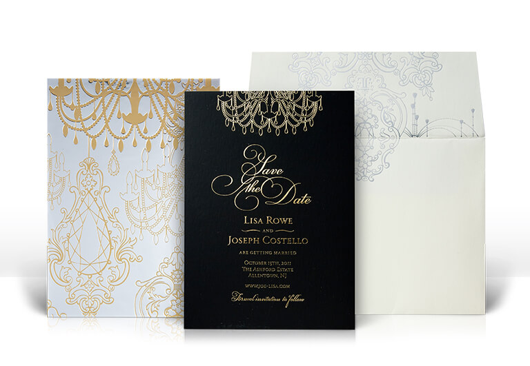Glamorous chandelier save the date