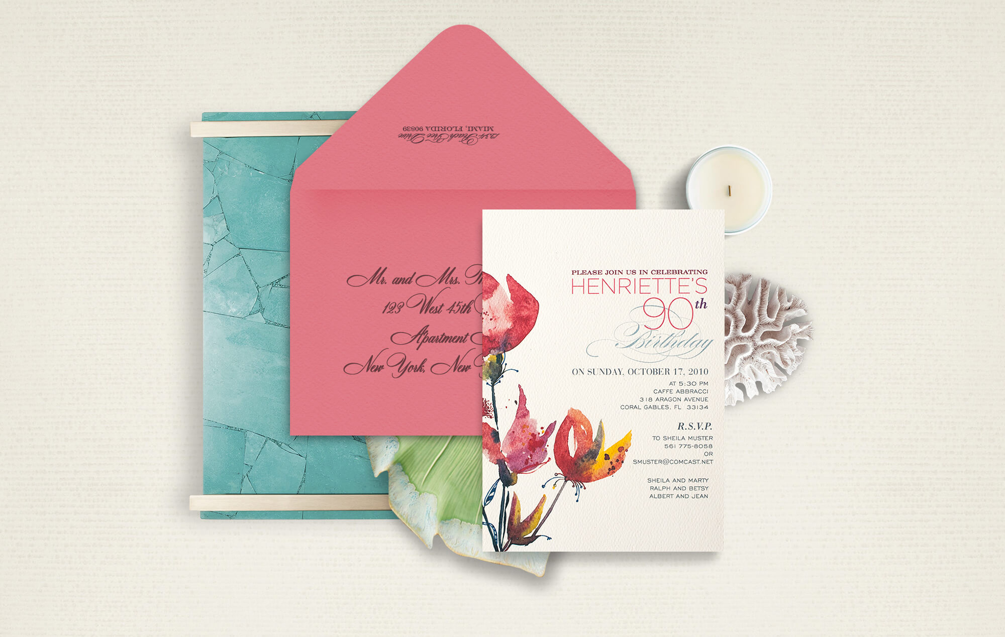 Contemporary watercolor floral birthday invitation