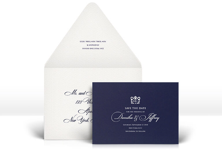 Simple navy and white save the date