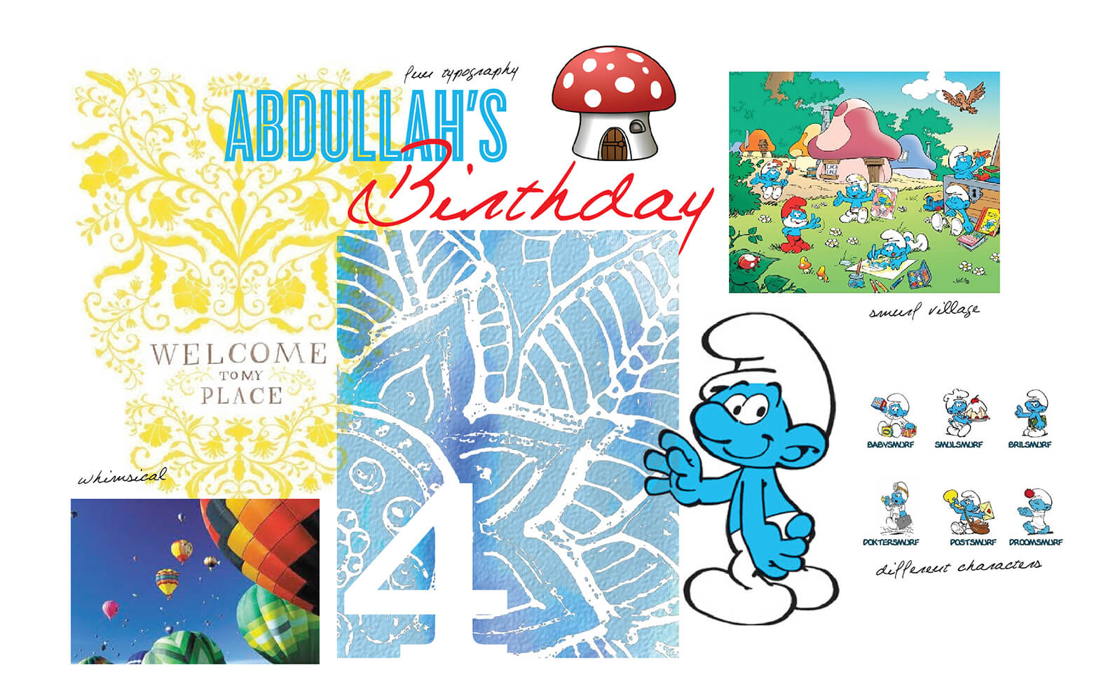 Smurfs and watercolor mood board