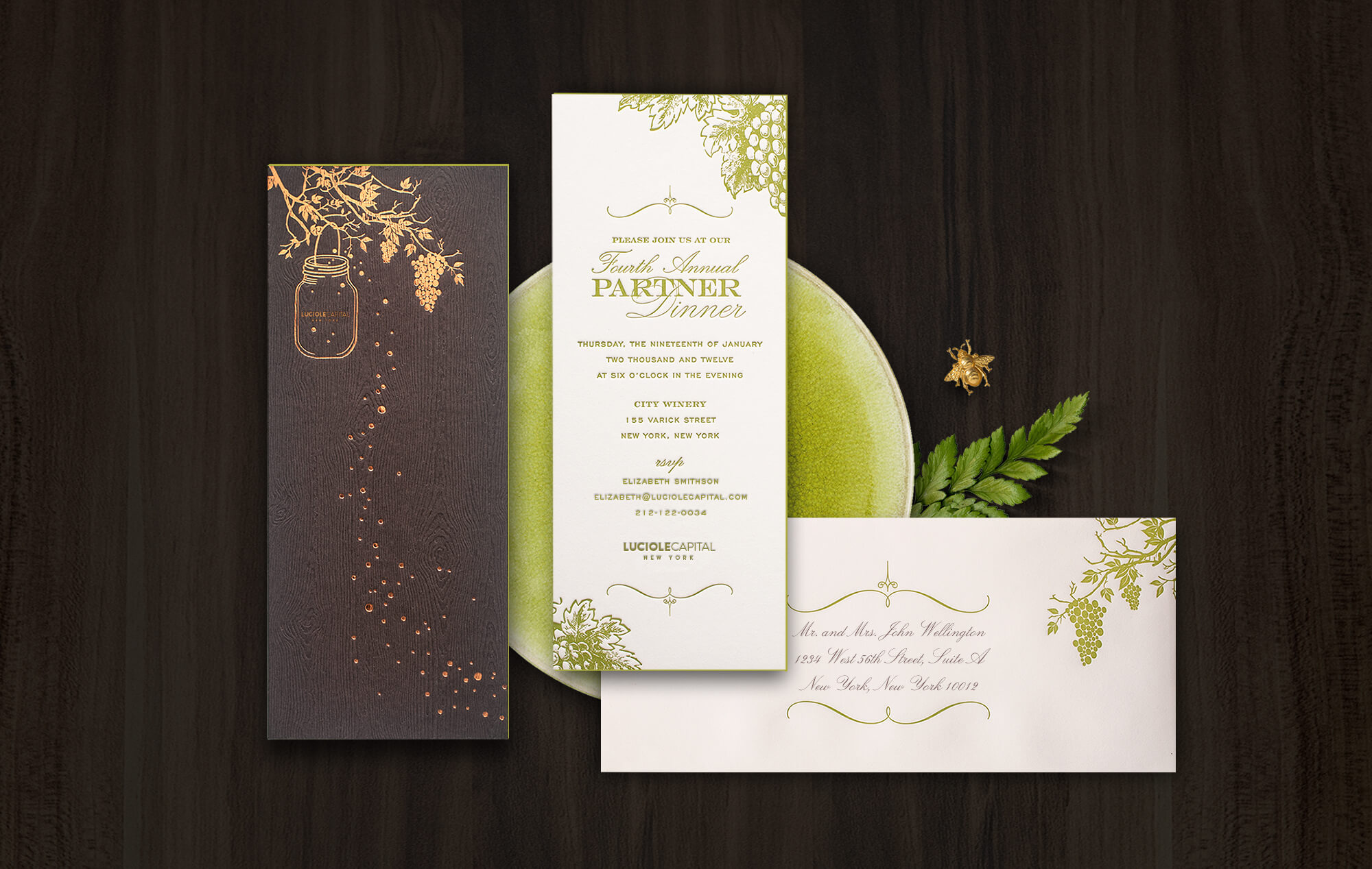 Wine and vineyard inspired corporate even invitation