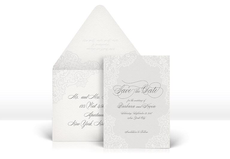 Vintage letterpress lace save the date