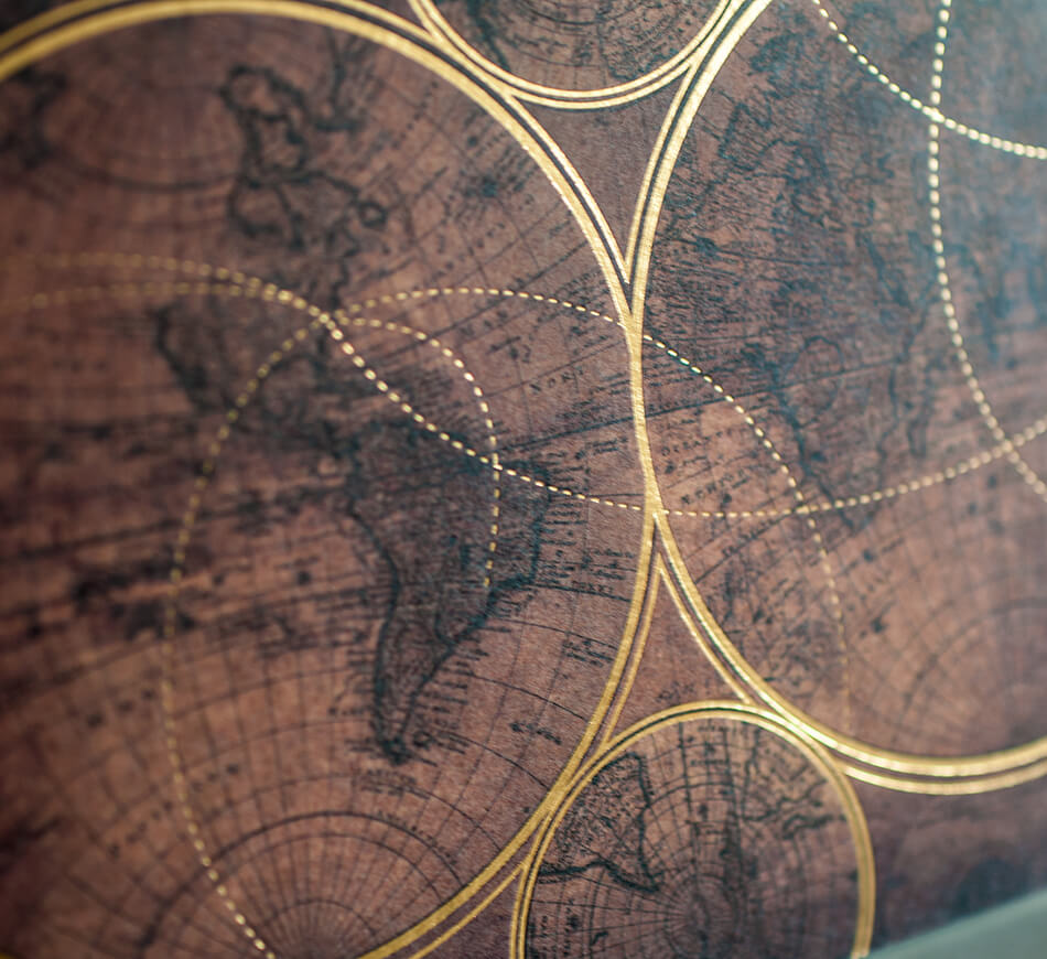 Vintage map detail with brass foil