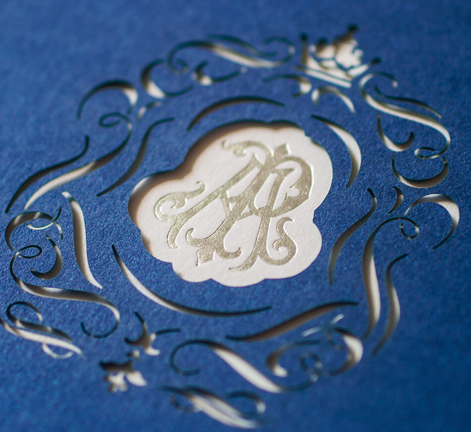 Blue and silver laser cut baptism invitation