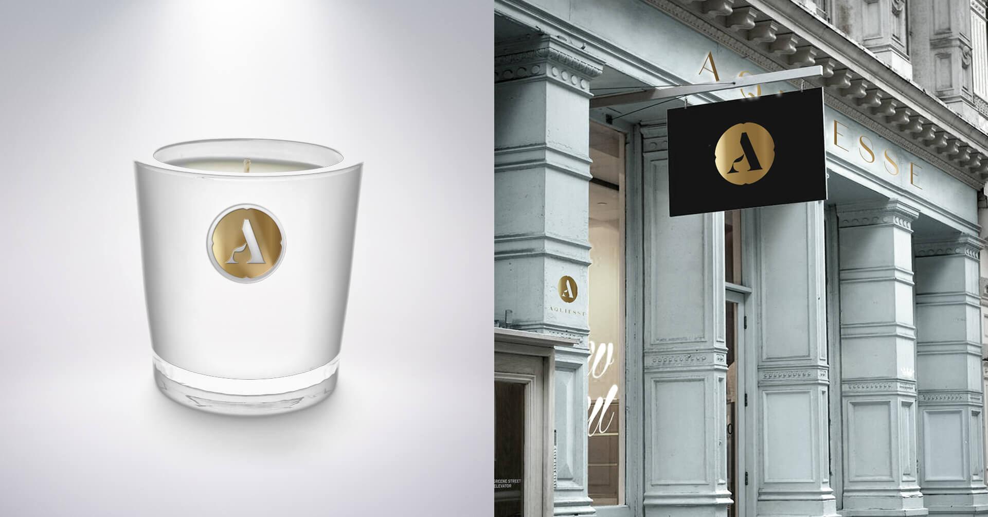 Candle packaging and retail store exterior branding