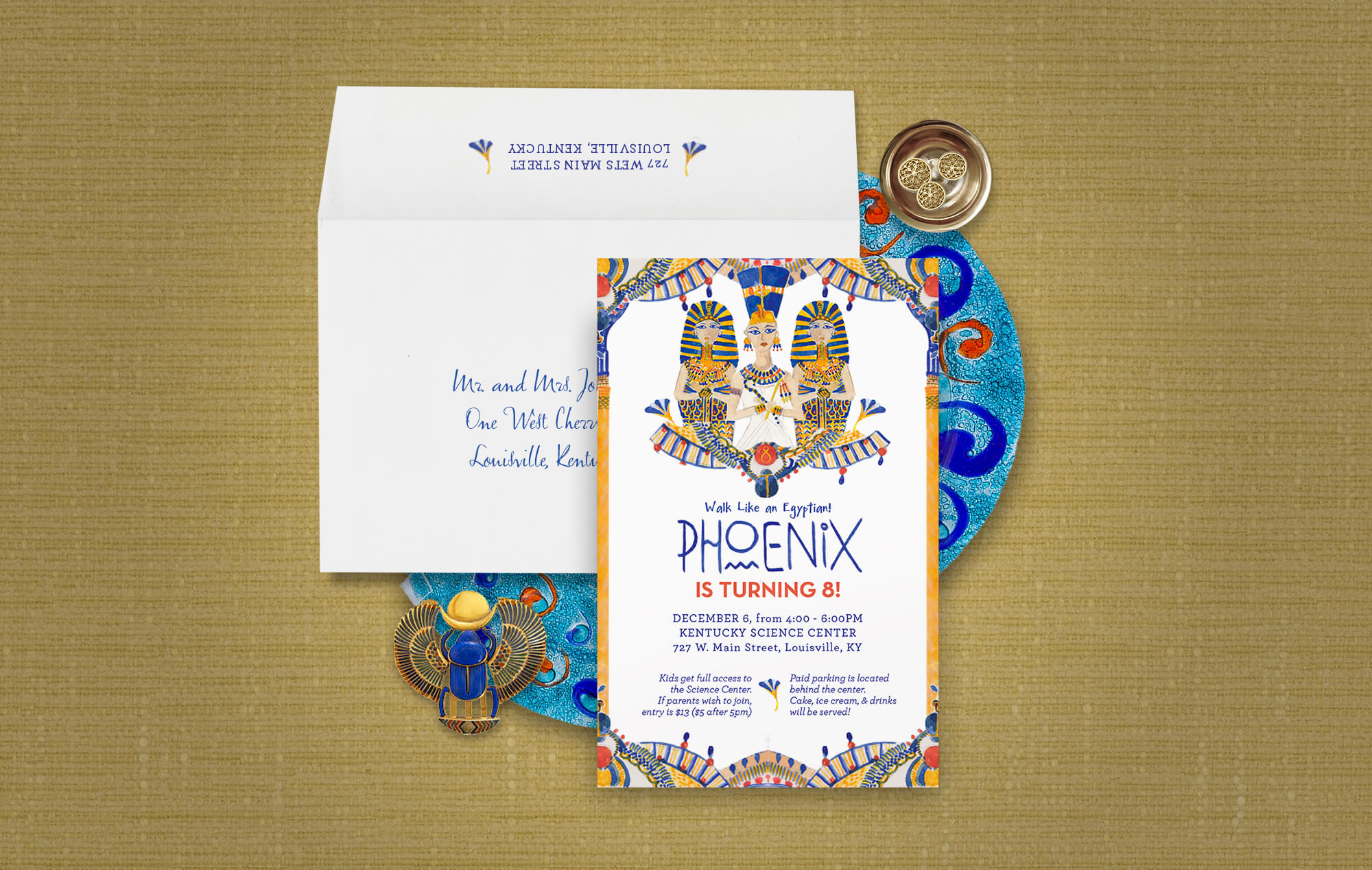 Walk like an Egyptian children's birthday party invitation