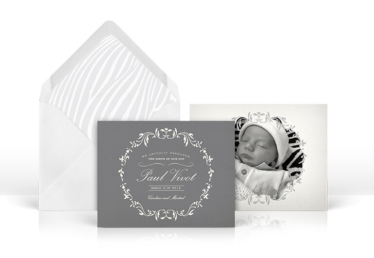Elegant baby photo announcement