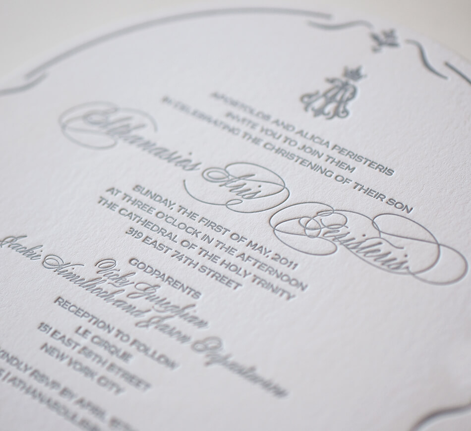 Luxury letterpress baptism invitation