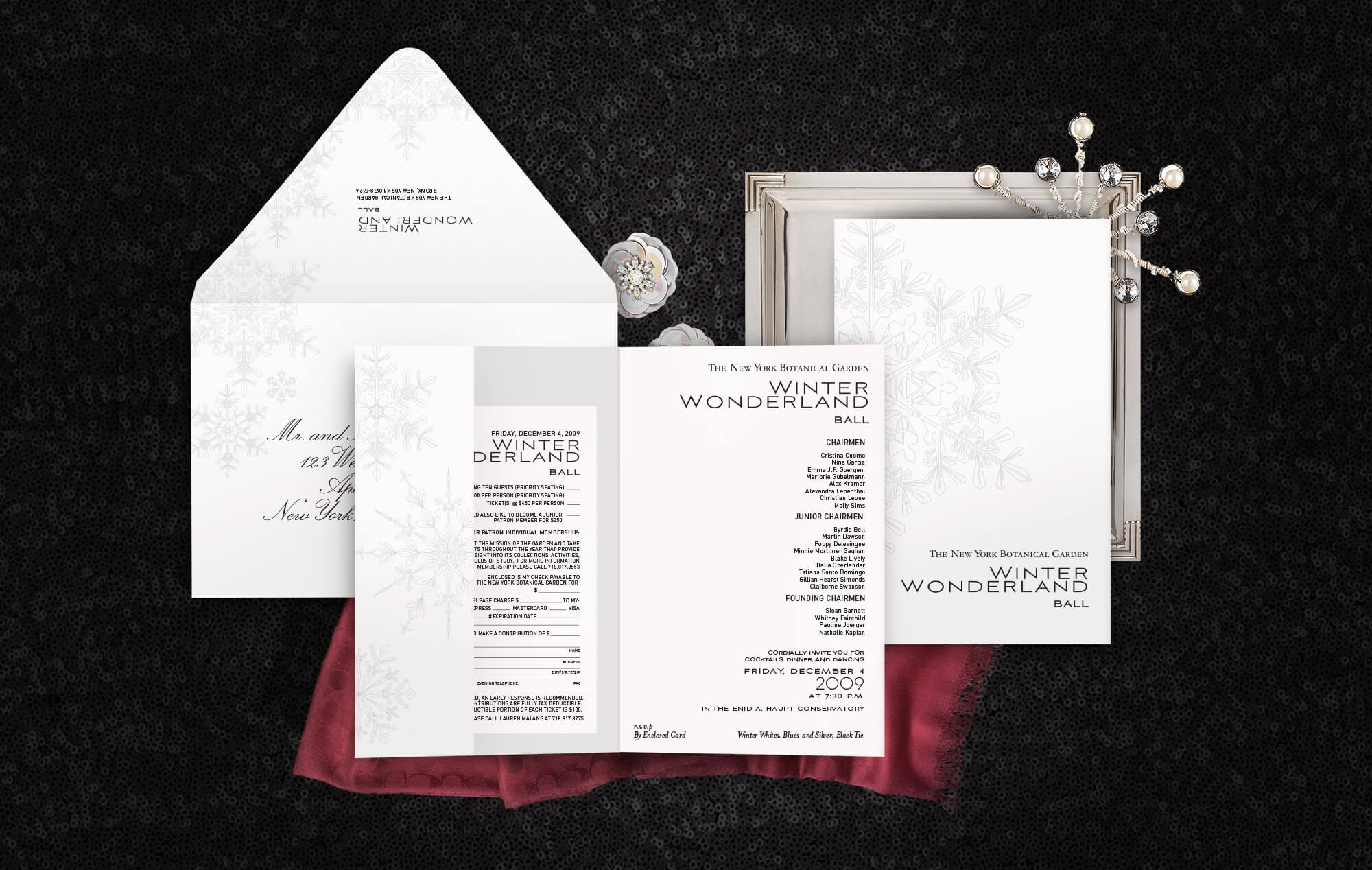 Winter wonderland gala invitation with snowflakes