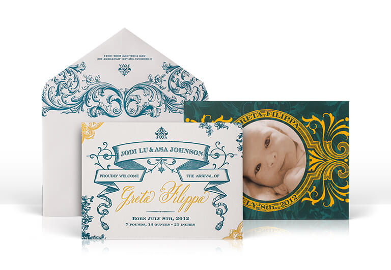 Vintage letterpress baby announcement