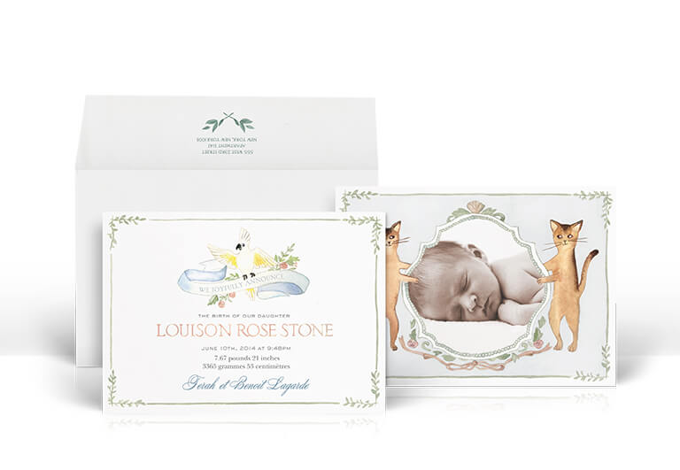 Watercolor crest baby announcement