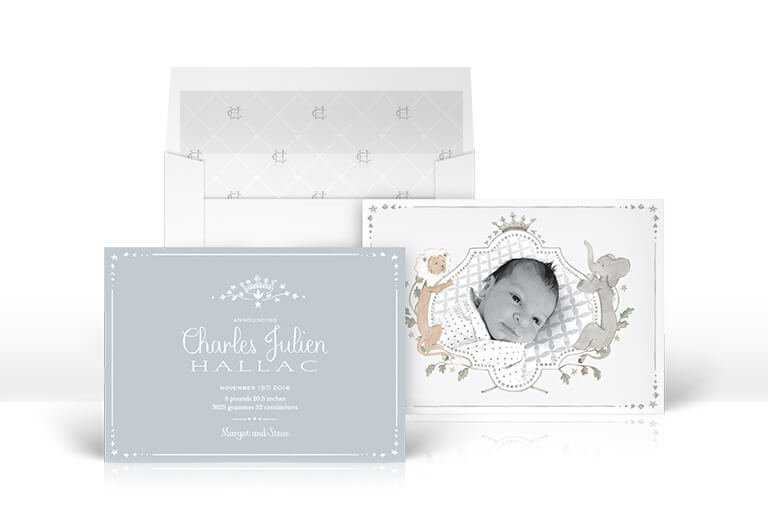 Watercolor bear and lion baby announcement