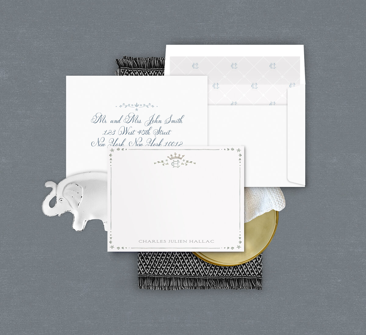 Watercolor monogram notecard