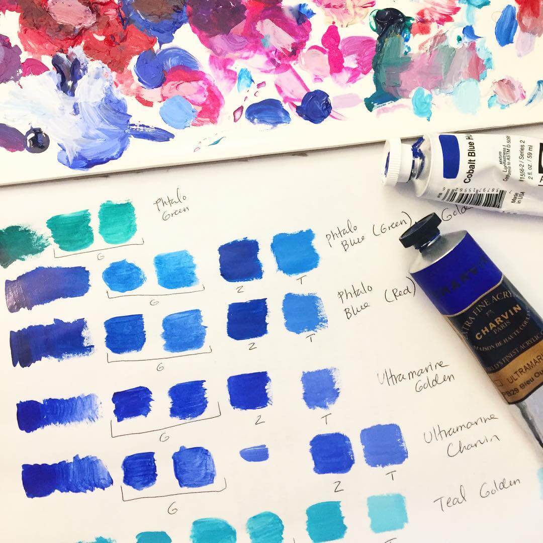 Blue acrylic paint color study