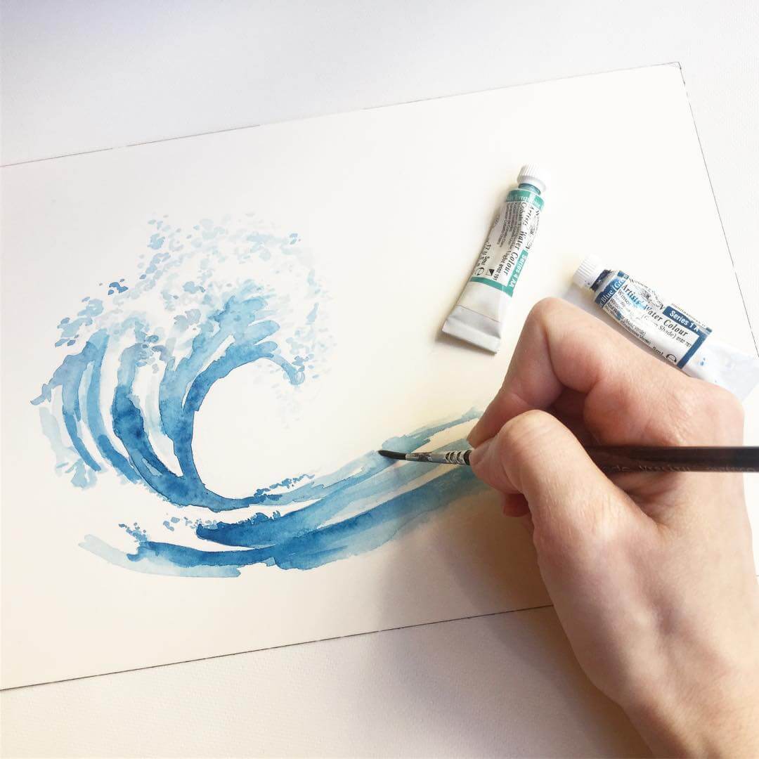 Blue watercolor wave illustration