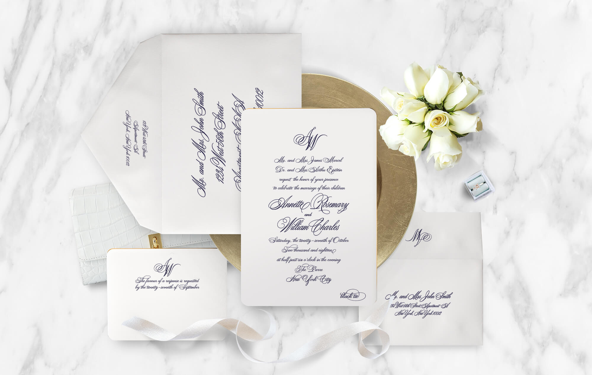 Classic engraved wedding invitation