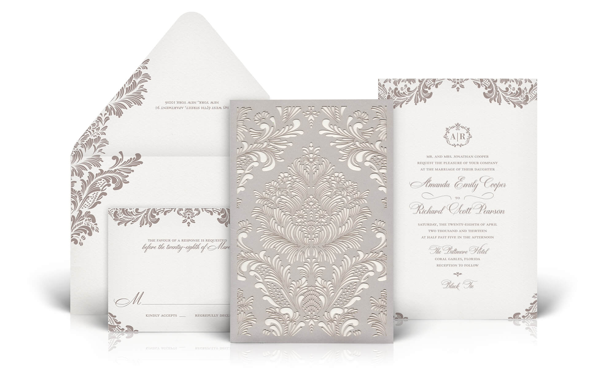 Classic ornate laser cut wedding invitation