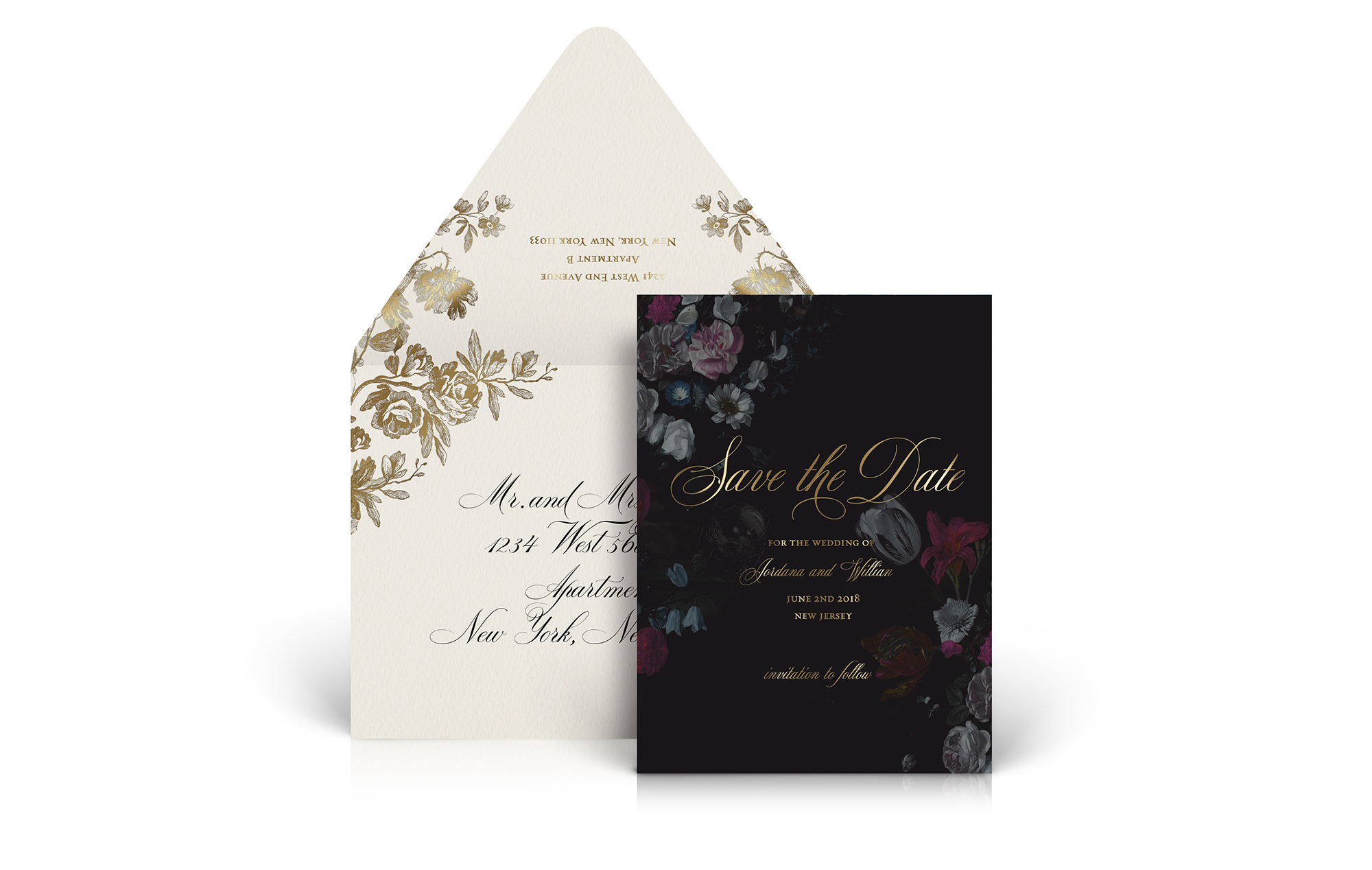 Dark moody floral save the date