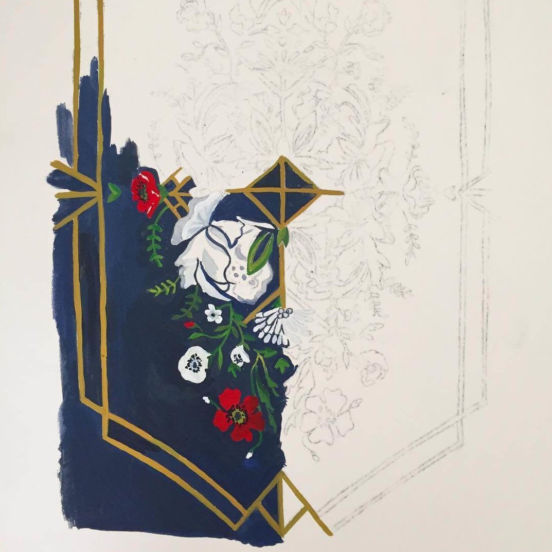 Floral art deco in gouache paints