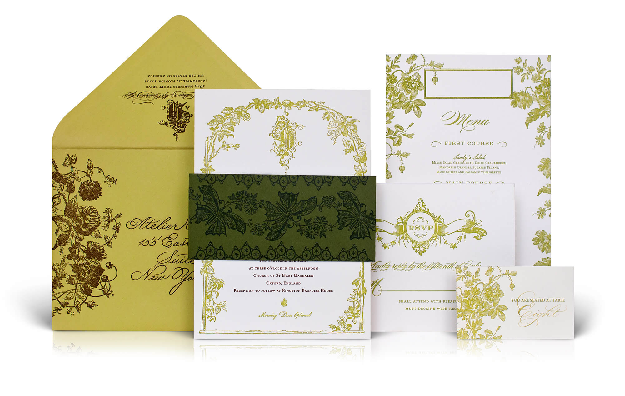 English garden wedding invitation with trellis