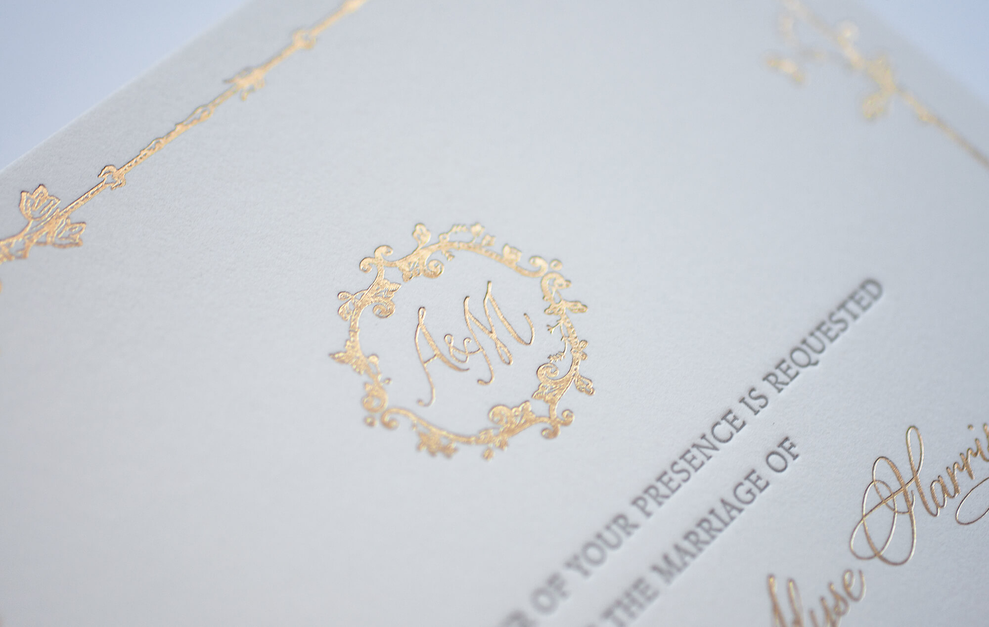 Gold foil monogram with border