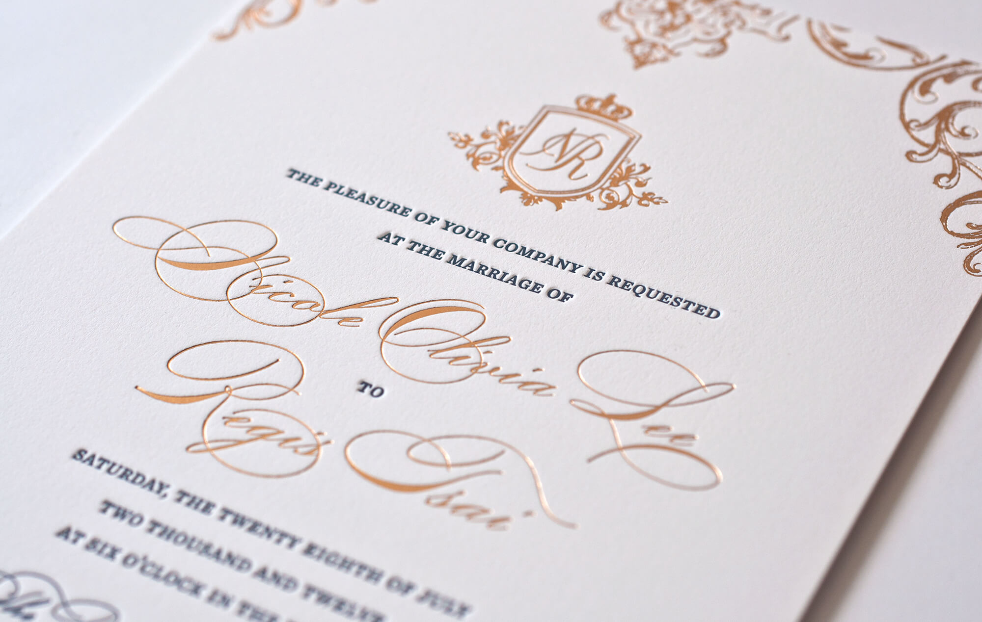 Gold foil wedding invitation