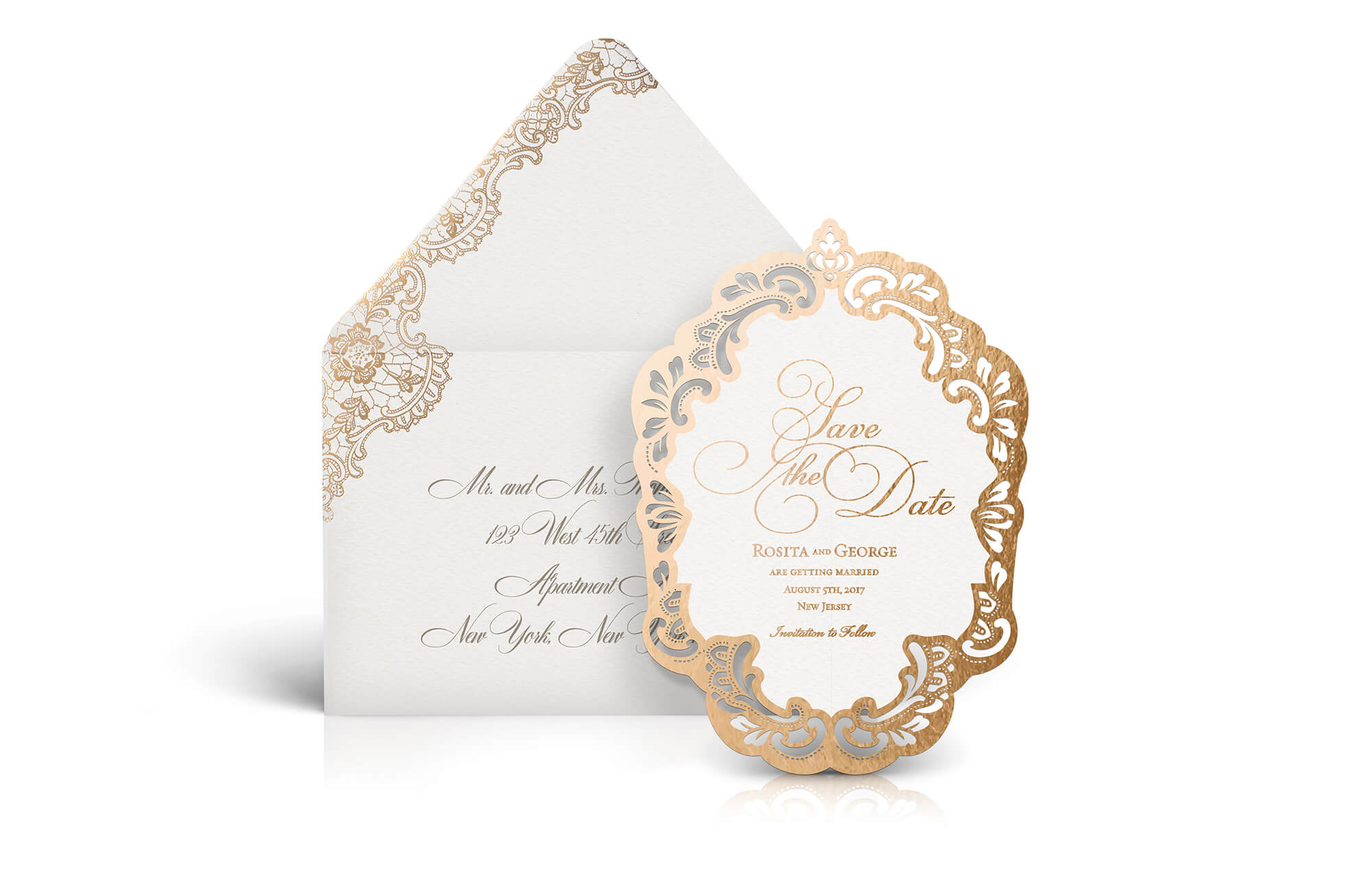 Lace inspired laser cut save the date