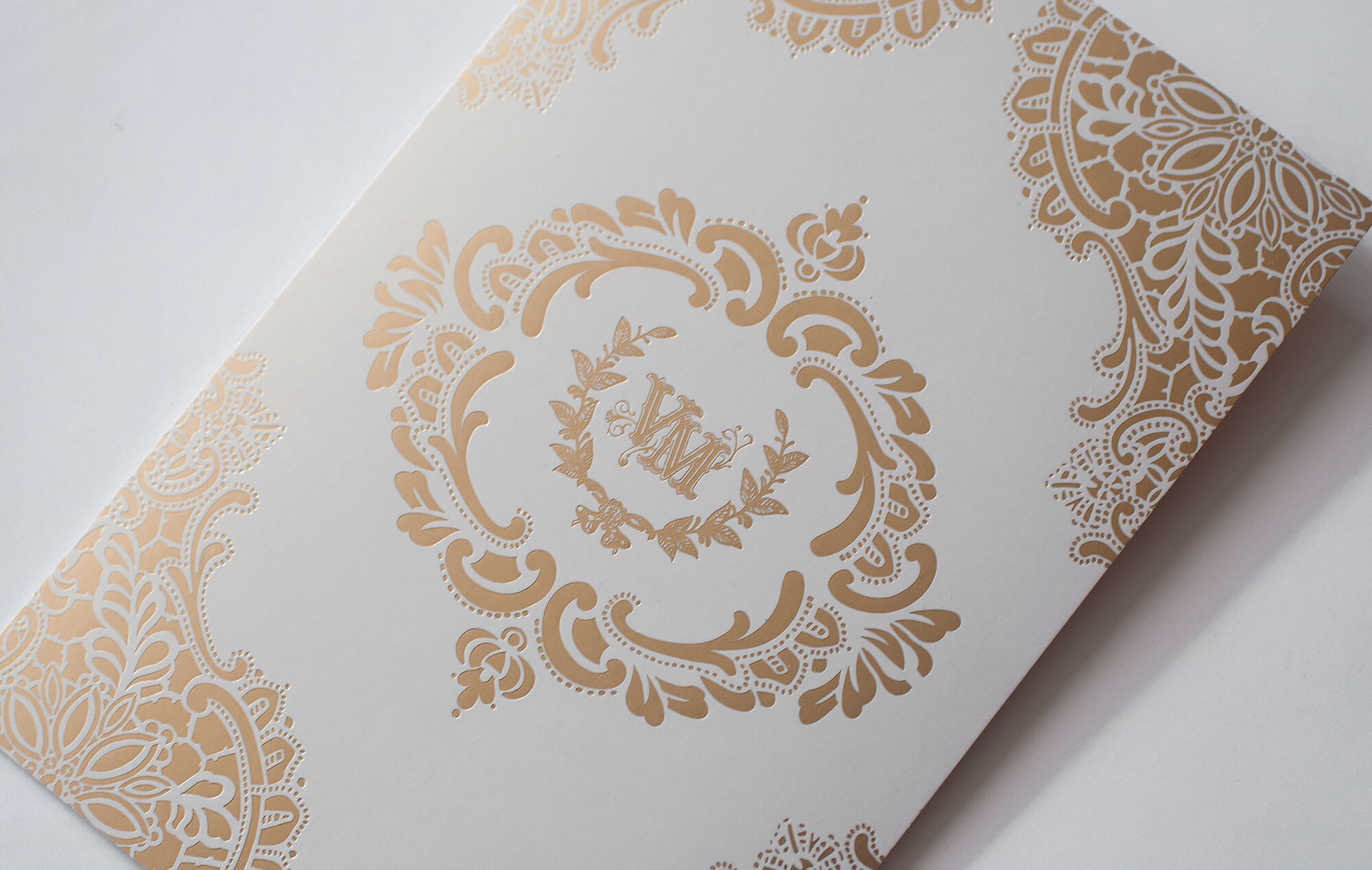 Gold on pearl wedding invitation backer