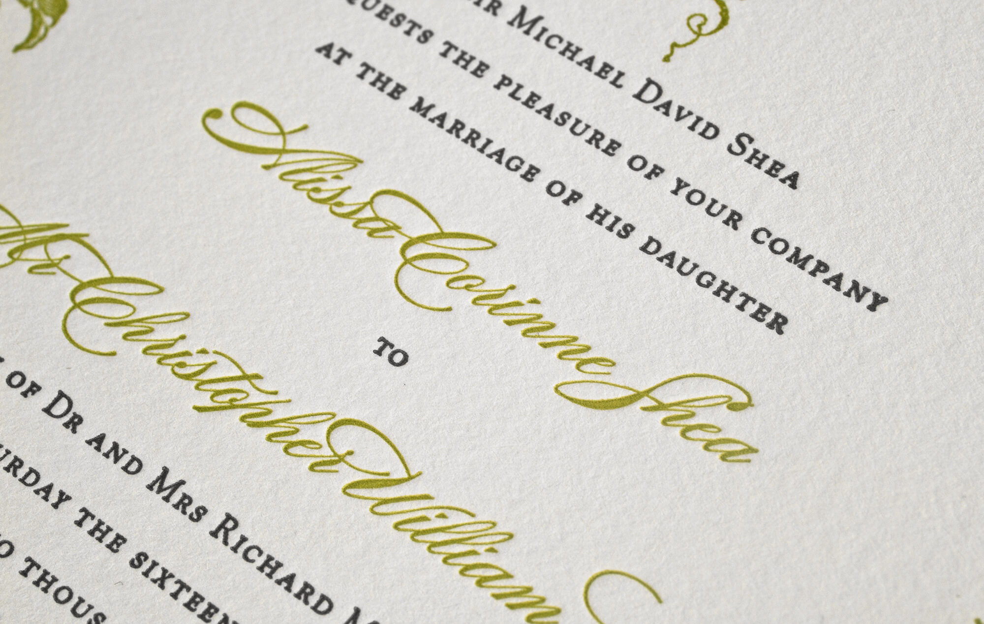 Chartreuse green wedding invitation lettering