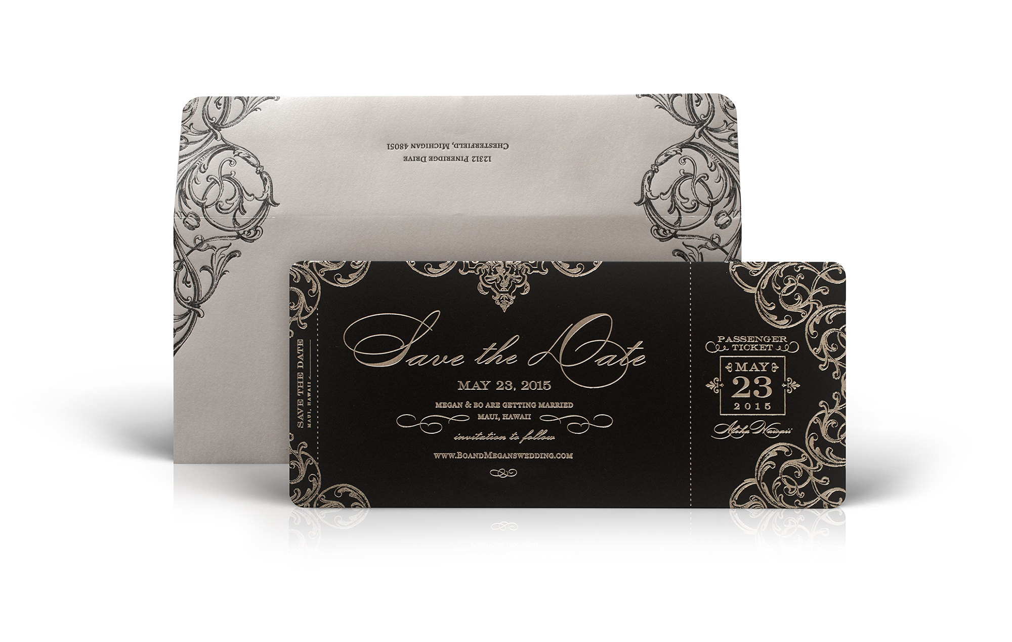 Boarding pass save the date for a Hawaii destination wedding