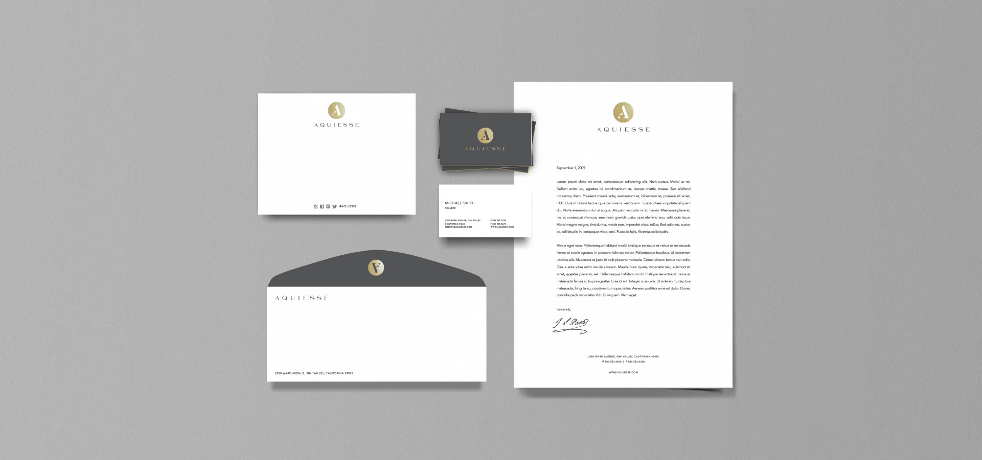 Aquiesse stationery and collateral