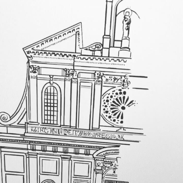 Ink drawing of Basilica of Regina Pacis