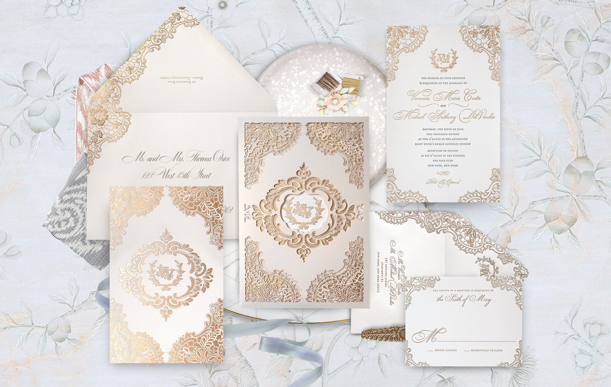 Lace laser cut wedding invitation