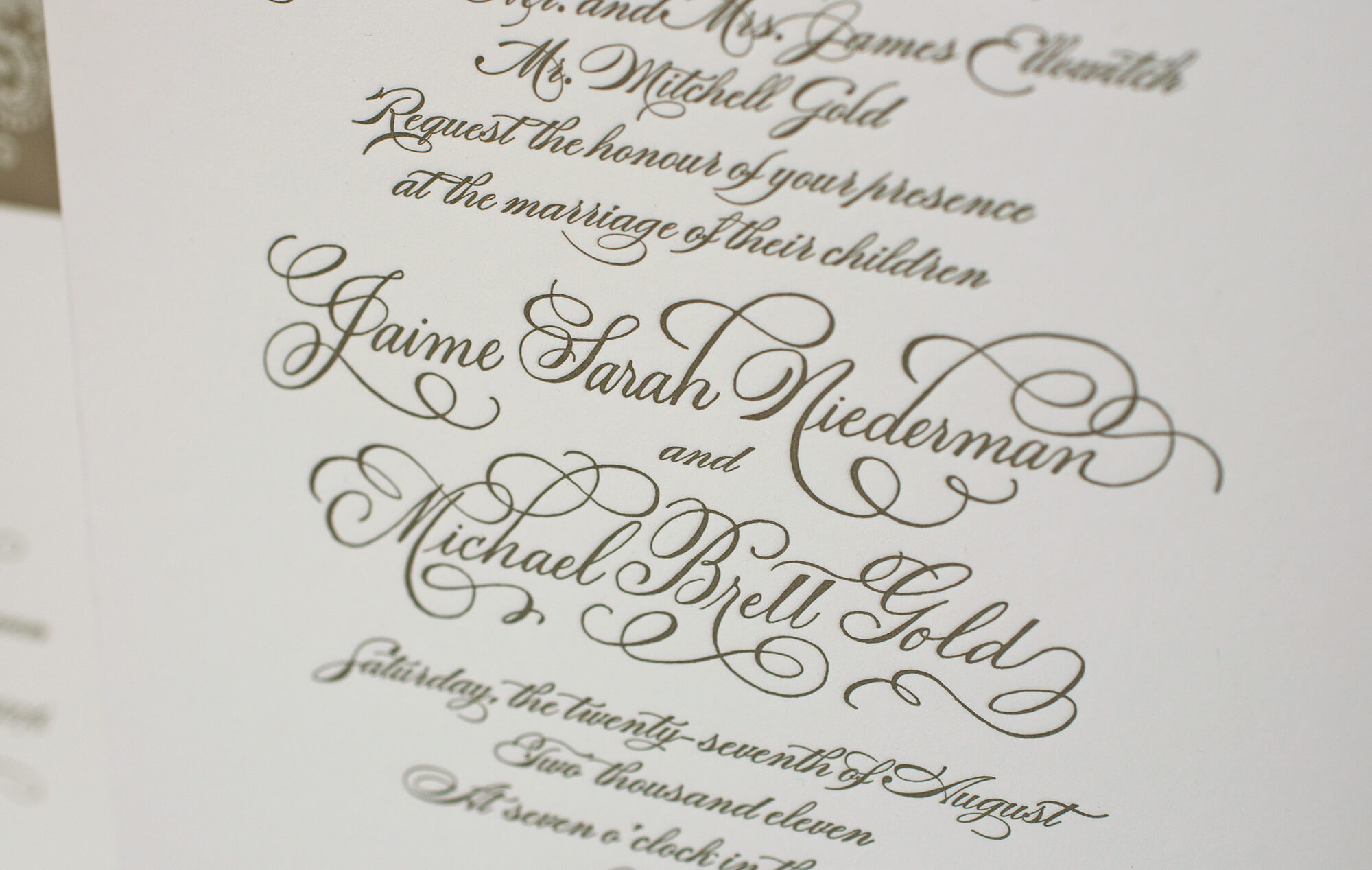 Letterpress calligraphy lettering