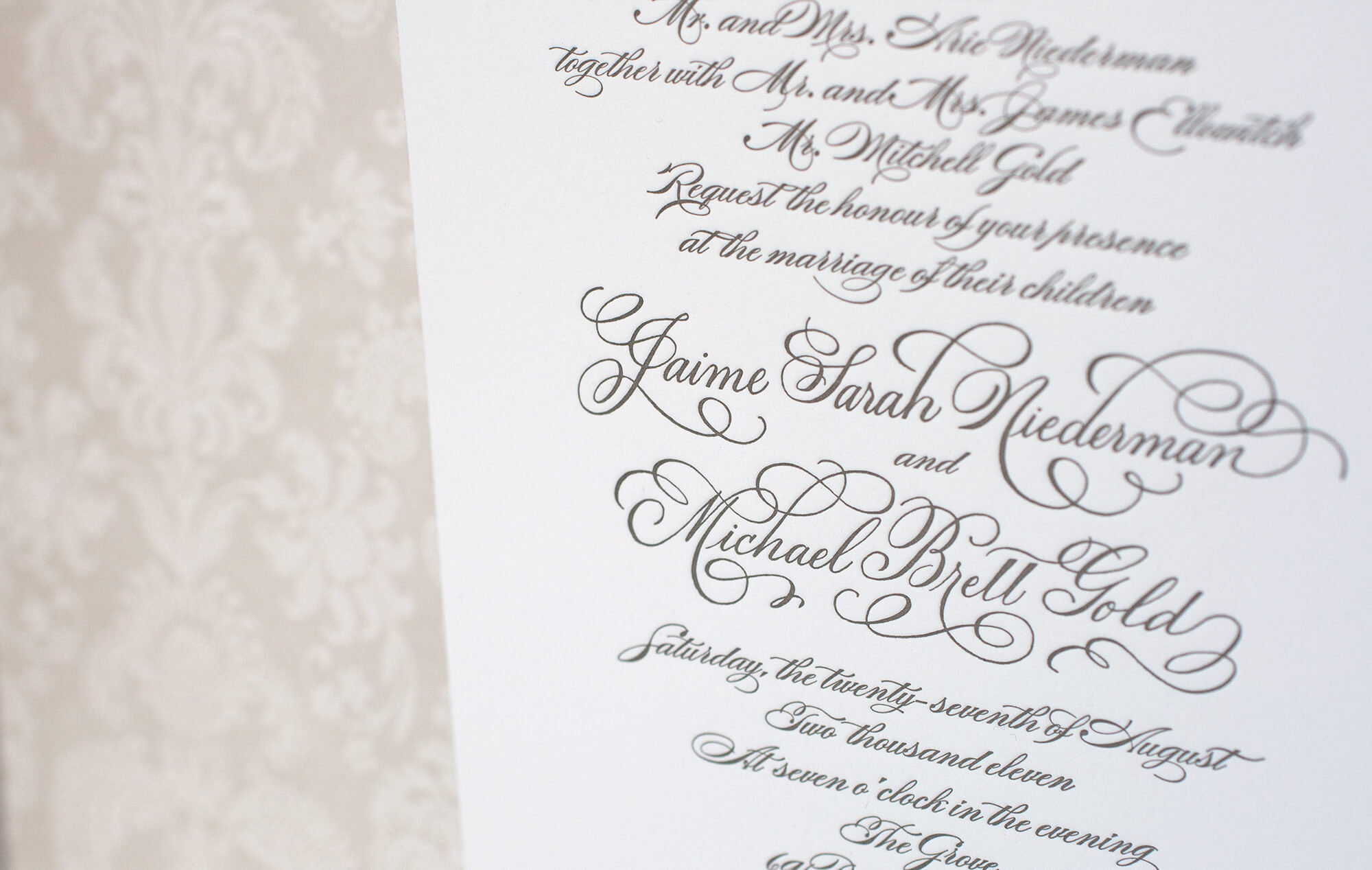 Calligraphy script on wedding invitation