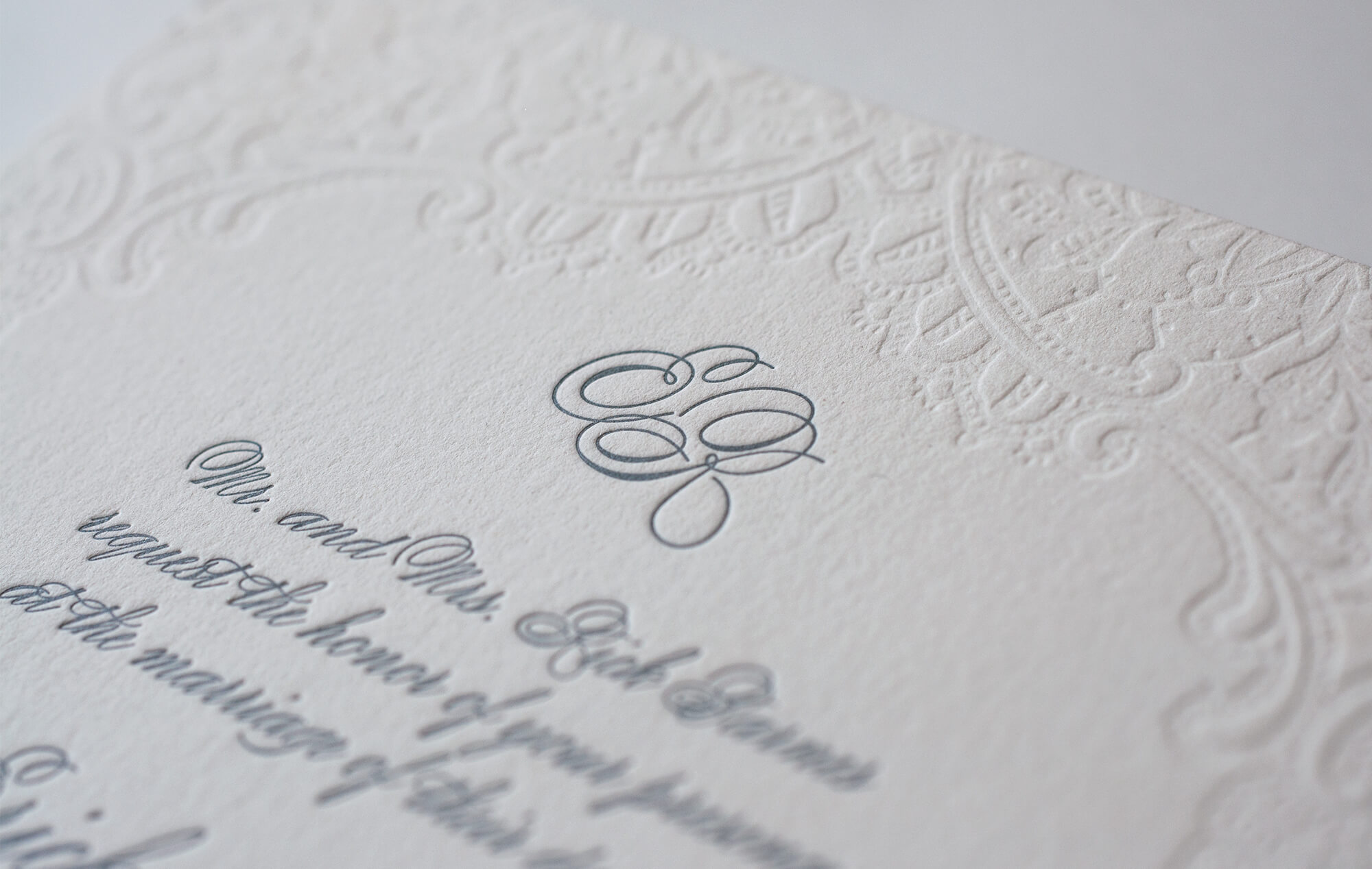 Letterpress monogram on cotton paper