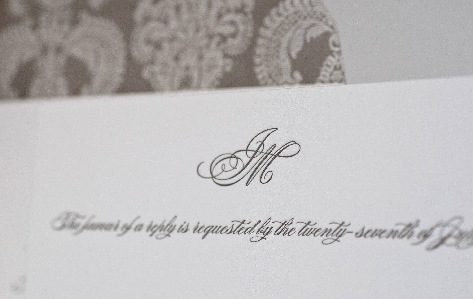 Letterpress monogram on reply card