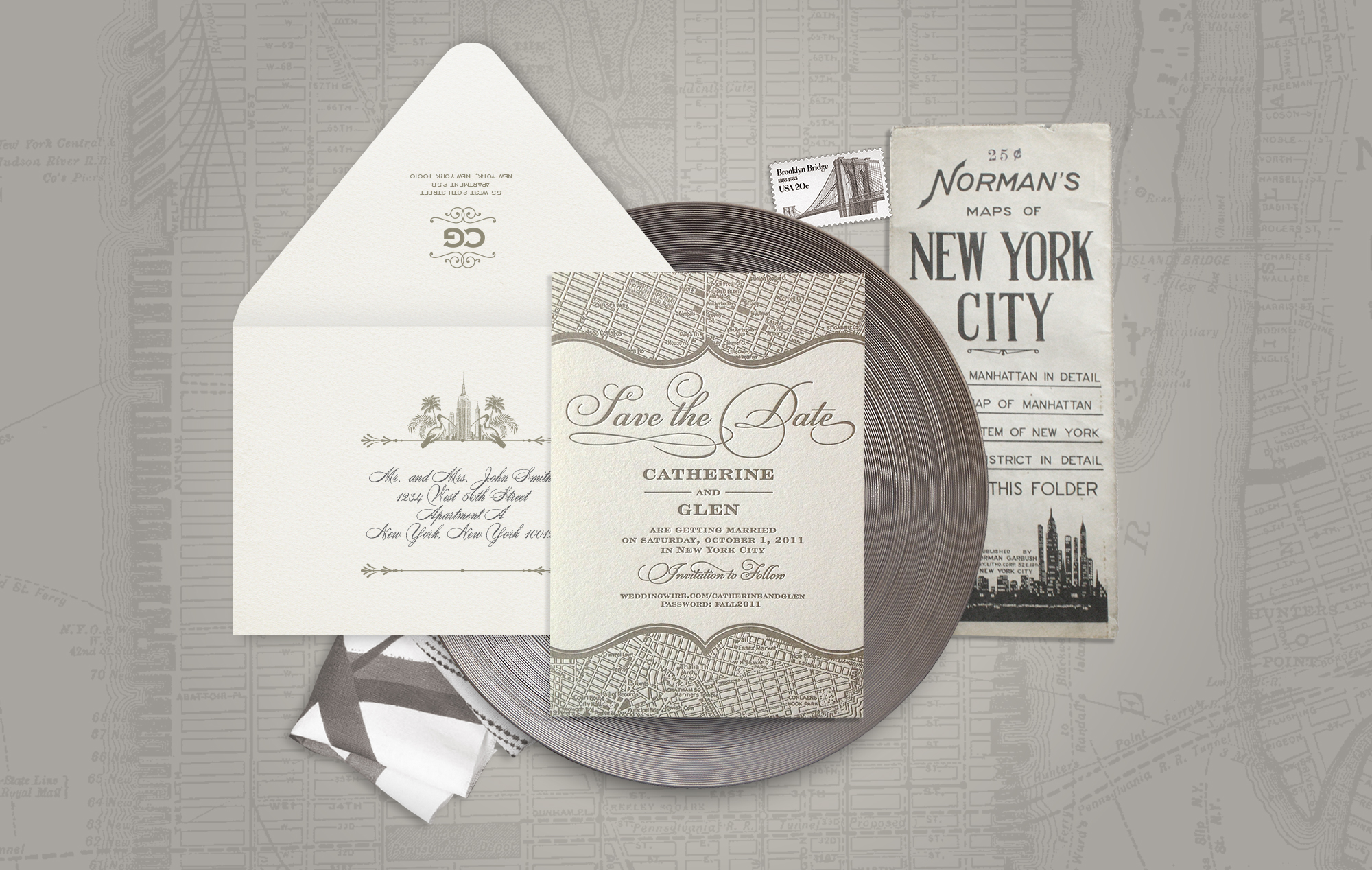 Vintage New York gris save the date