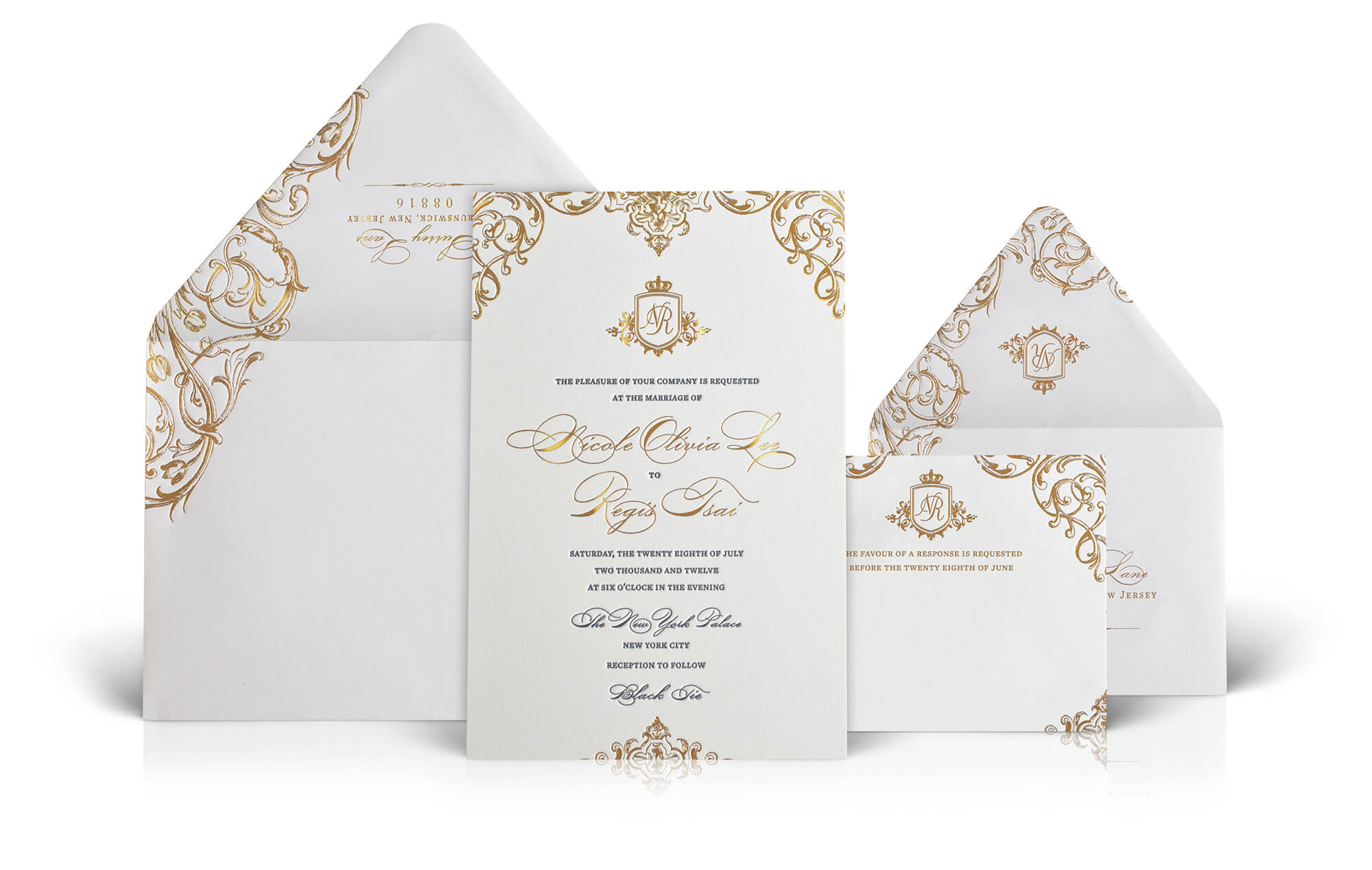 Ornate gold wedding invitation