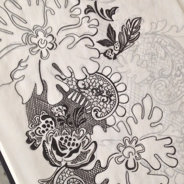 Pen and ink drawing of bridal lace