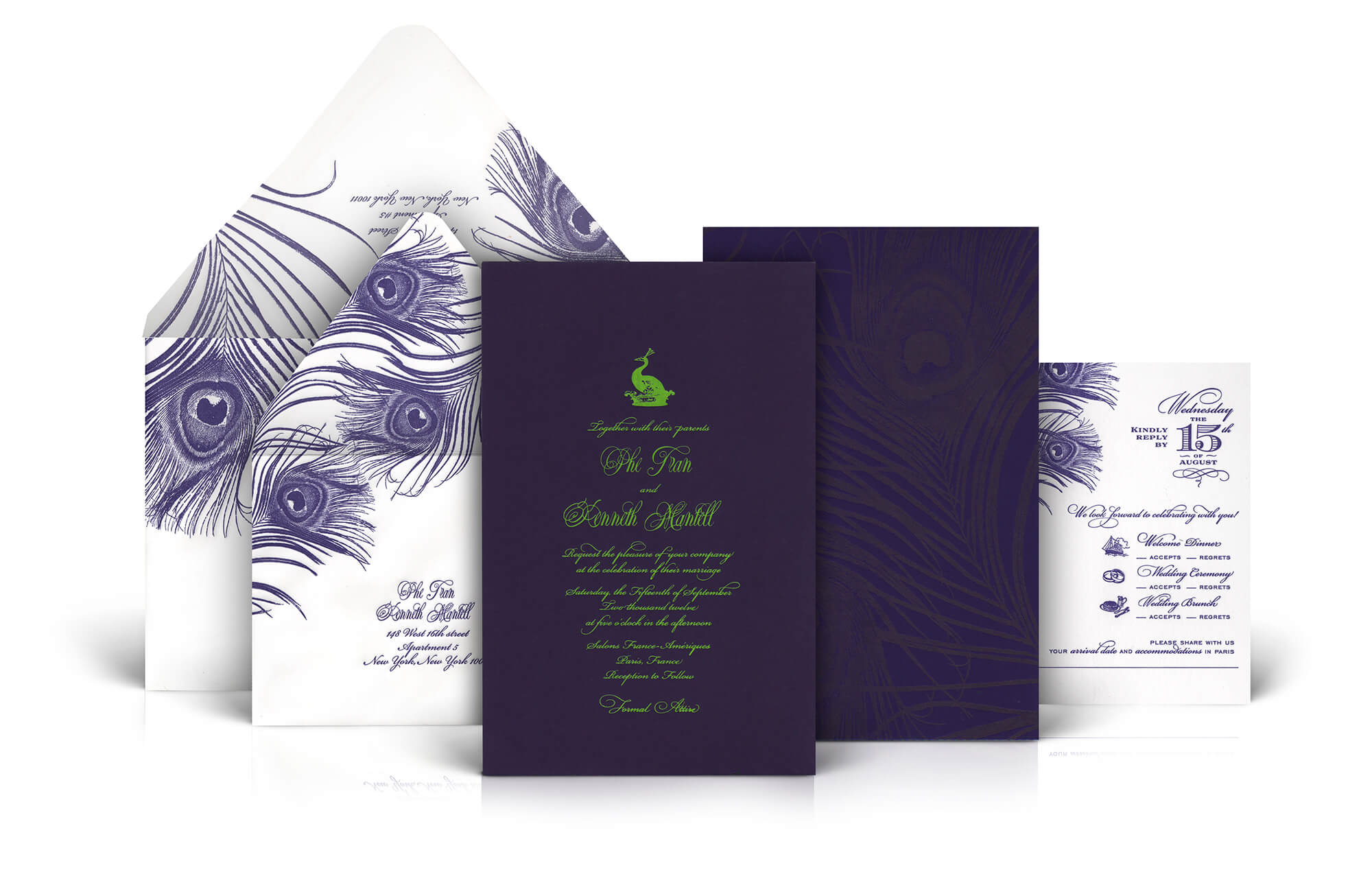 Peacock feather classic wedding invitation