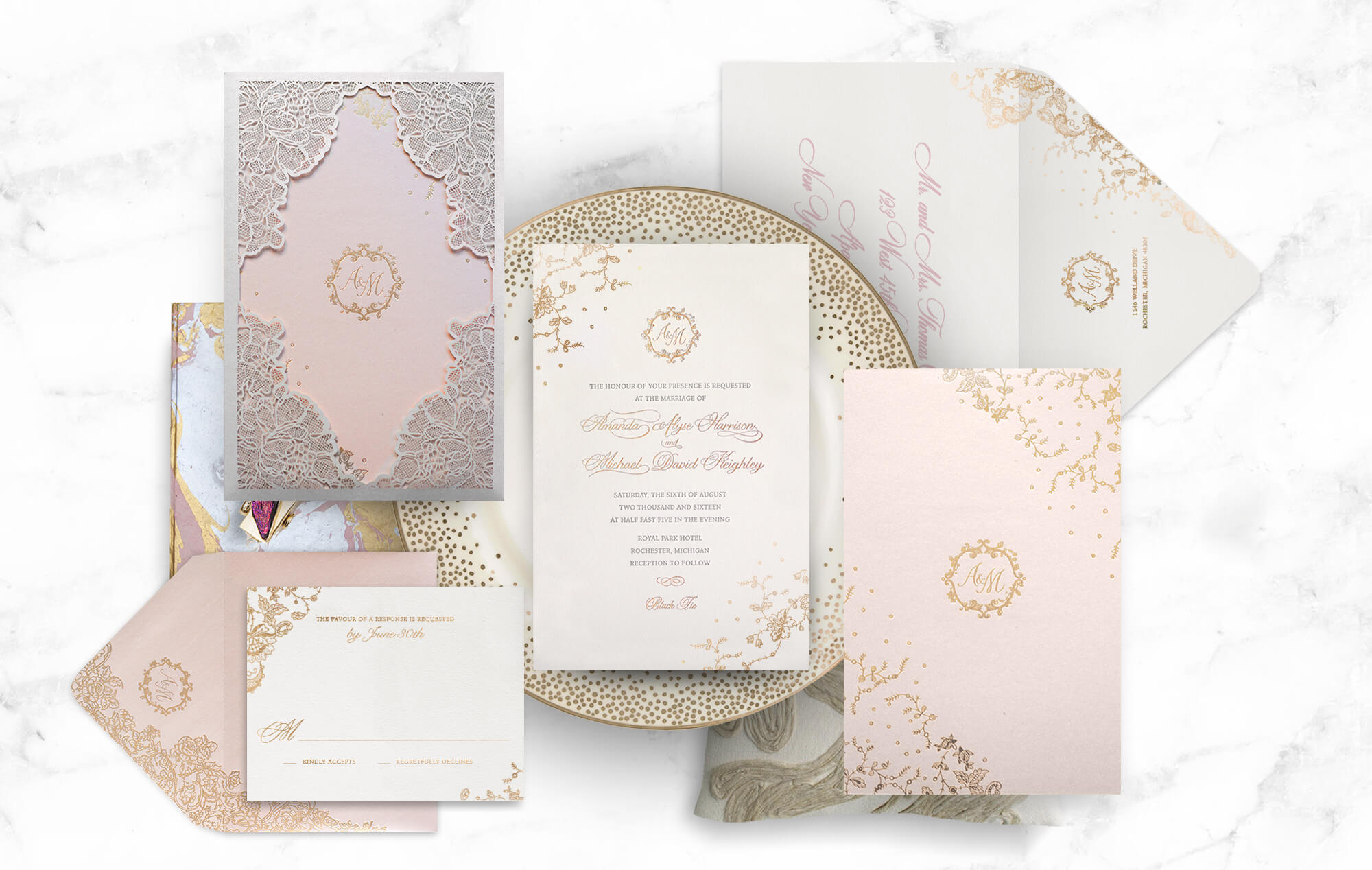 Romantic floral laser cut wedding invitations