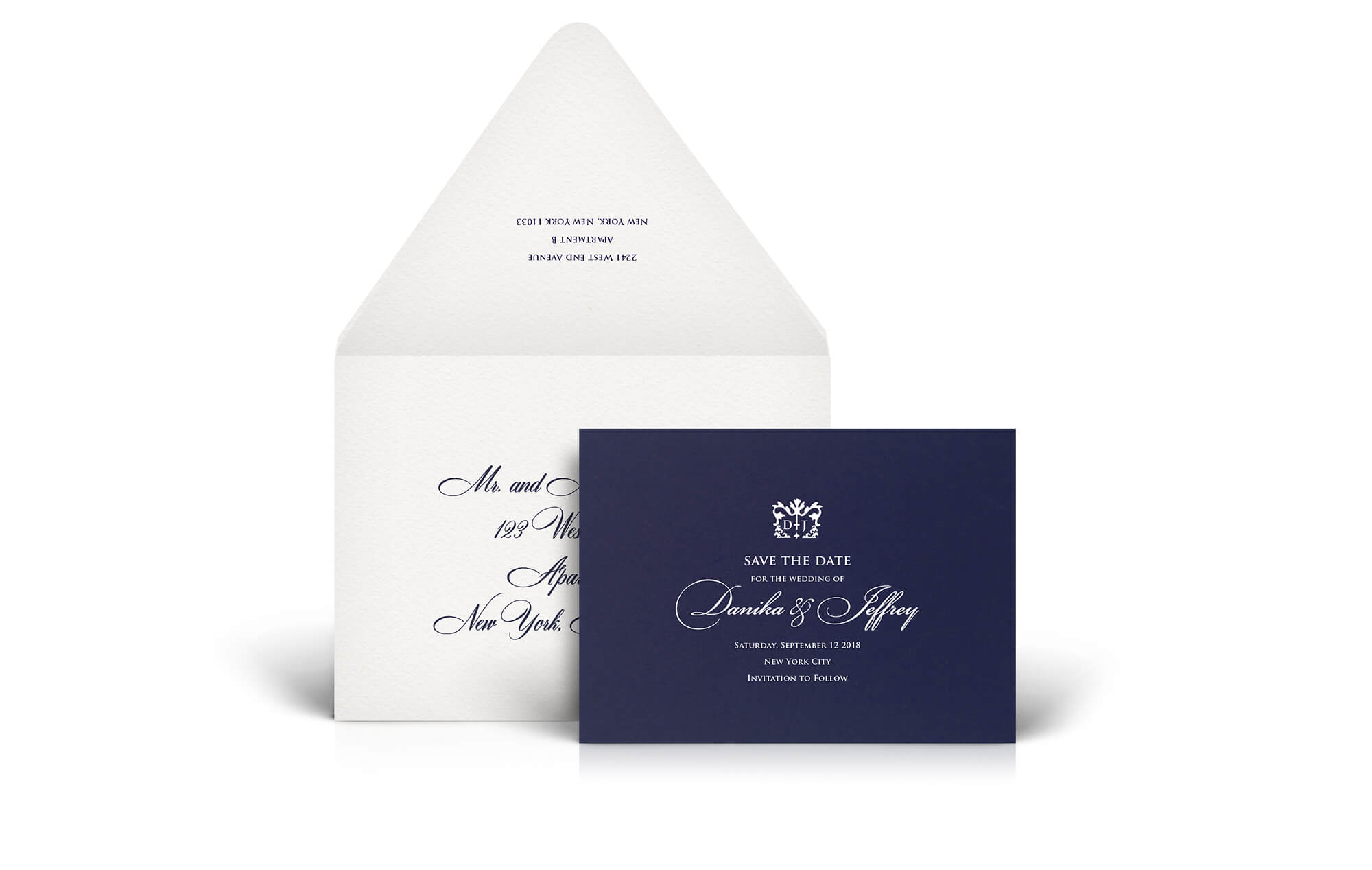 Simple navy and white save the date