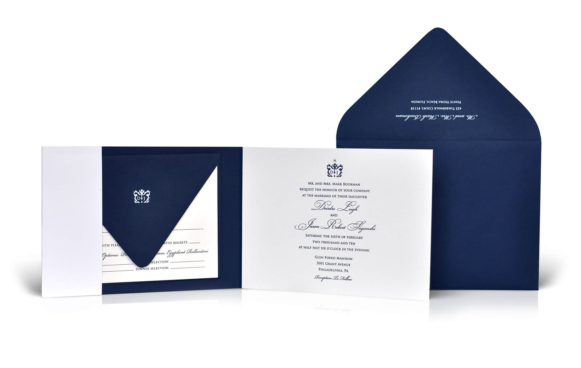 Simple letterpress wedding invitation with folder