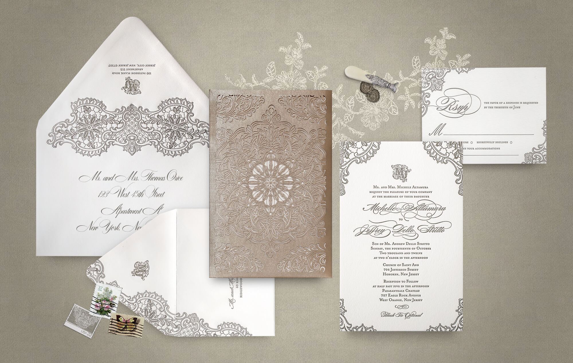 Vintage lace laser cut wedding invitation